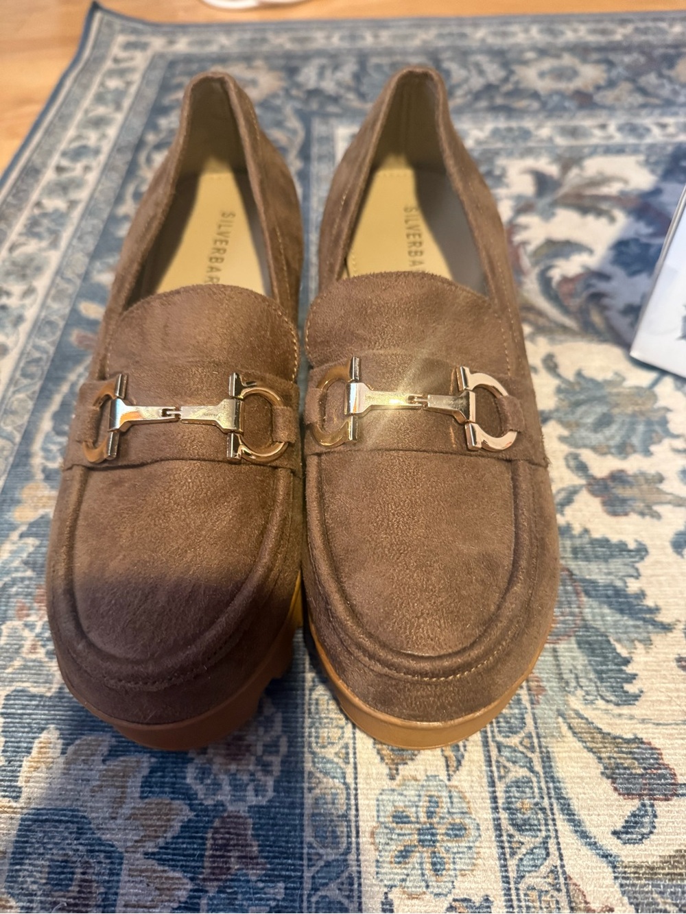 Brown Suede Loafers with Gold Accent